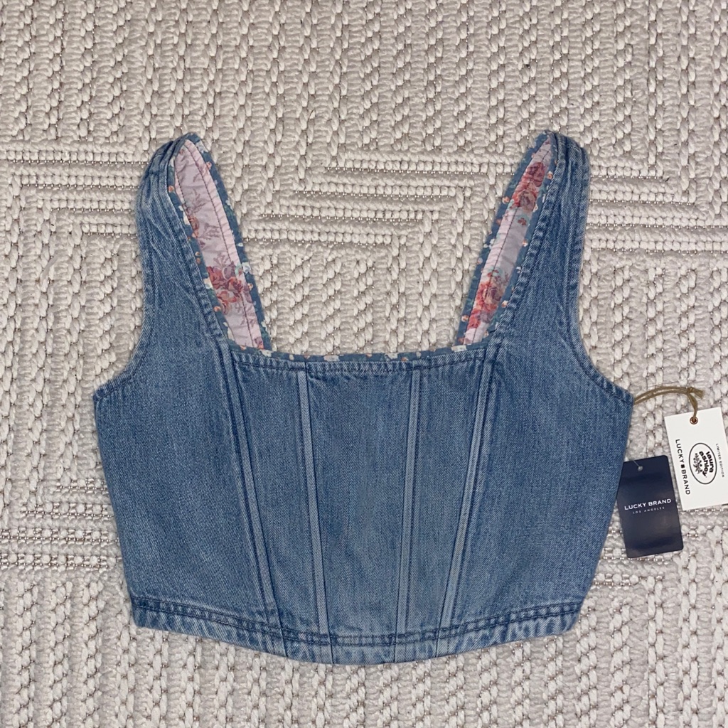 Lucky Brand X Laura Ashley Cropped Cotton Denim Corset Top